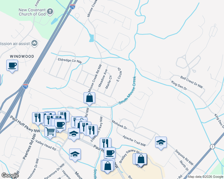 map of restaurants, bars, coffee shops, grocery stores, and more near 4637 East Circle Drive in Cleveland