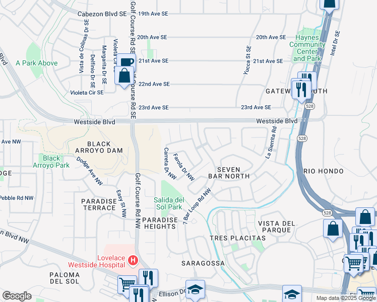 map of restaurants, bars, coffee shops, grocery stores, and more near 10924 Pasquale Drive Northwest in Albuquerque