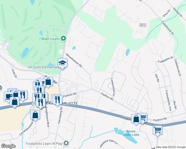 map of restaurants, bars, coffee shops, grocery stores, and more near 9632 Misenheimer Road in Charlotte