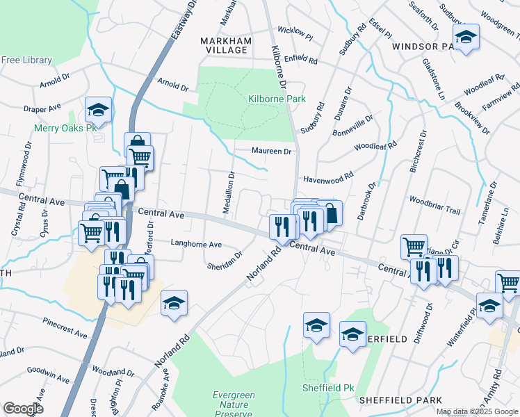 map of restaurants, bars, coffee shops, grocery stores, and more near 4335 Central Avenue in Charlotte
