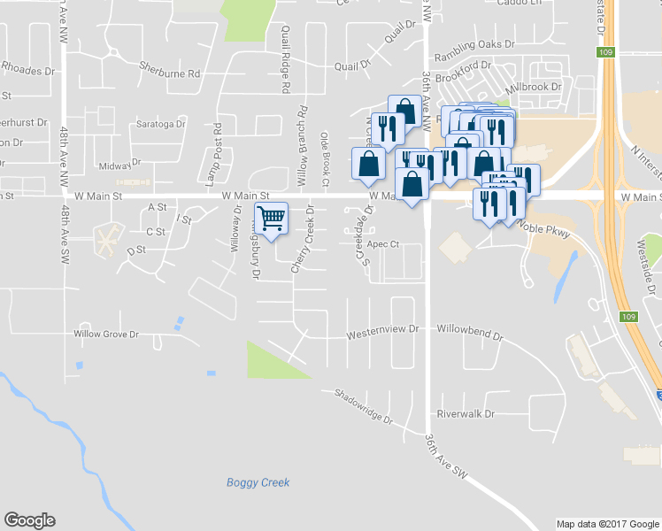 map of restaurants, bars, coffee shops, grocery stores, and more near 3907 Pine Tree Circle in Norman