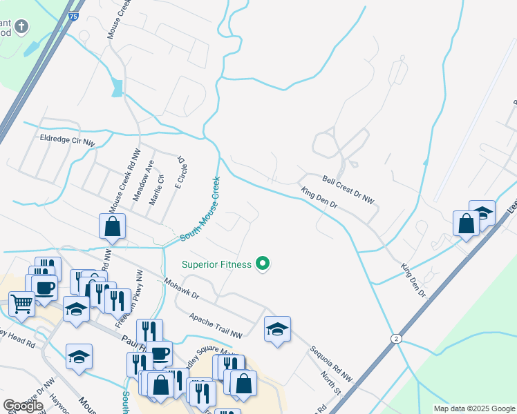 map of restaurants, bars, coffee shops, grocery stores, and more near 4812 Kiowa Lane Northwest in Cleveland