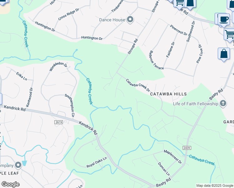 map of restaurants, bars, coffee shops, grocery stores, and more near 3856 Streamside Drive in Gastonia