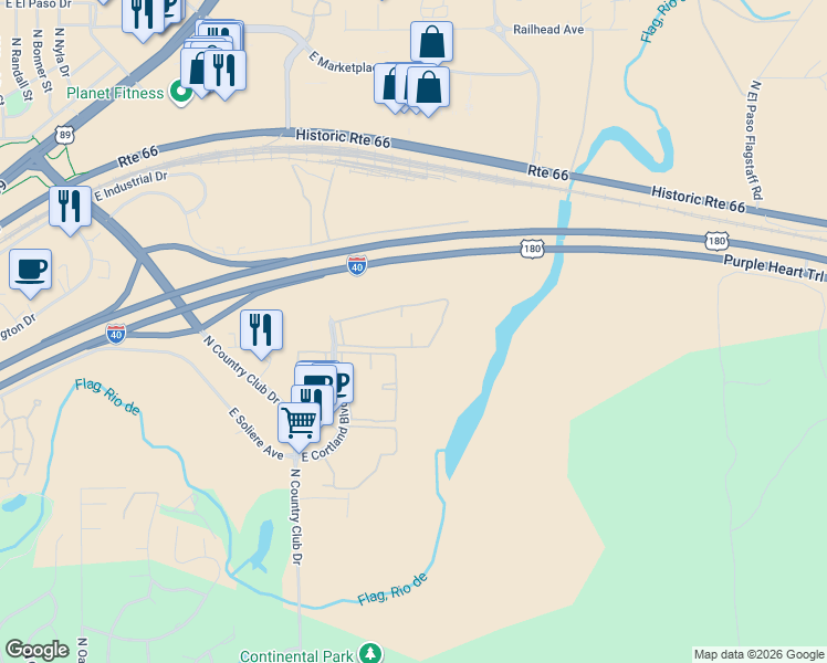 map of restaurants, bars, coffee shops, grocery stores, and more near 5404 East Cortland Boulevard in Flagstaff