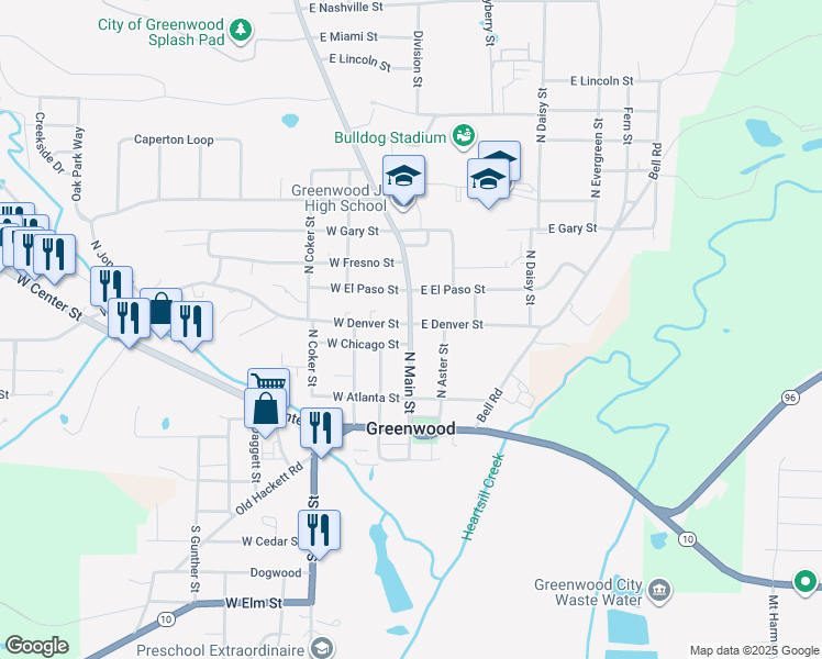 map of restaurants, bars, coffee shops, grocery stores, and more near in Greenwood