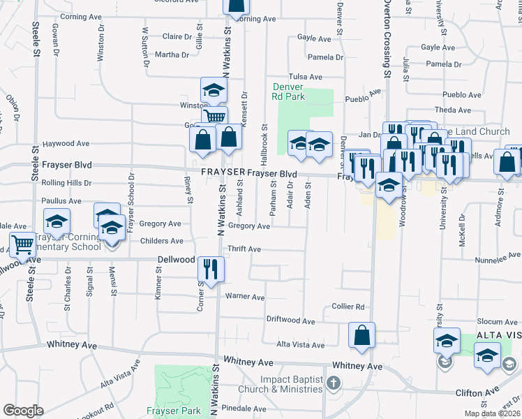 map of restaurants, bars, coffee shops, grocery stores, and more near 3293 Beechmont Street in Memphis
