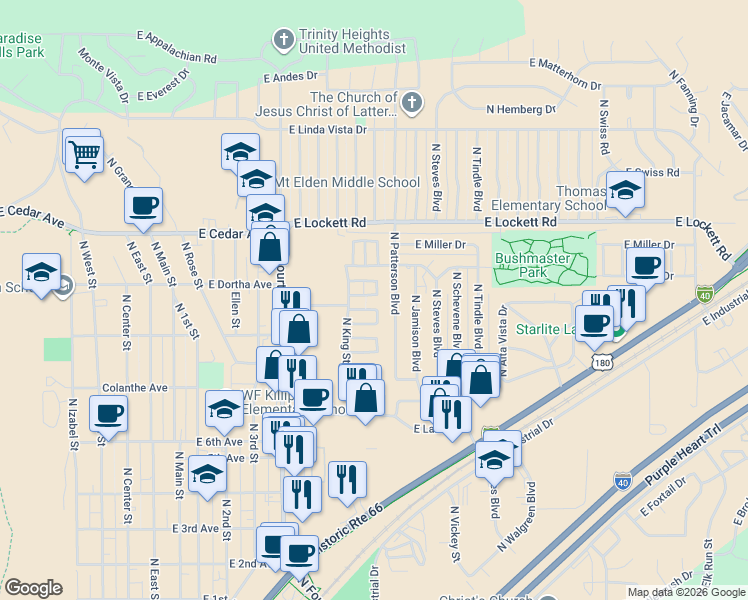 map of restaurants, bars, coffee shops, grocery stores, and more near 3009 North Patterson Boulevard in Flagstaff