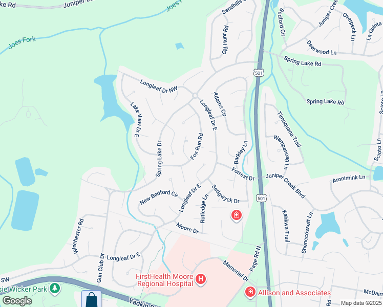 map of restaurants, bars, coffee shops, grocery stores, and more near 101 Fox Run Road in Pinehurst