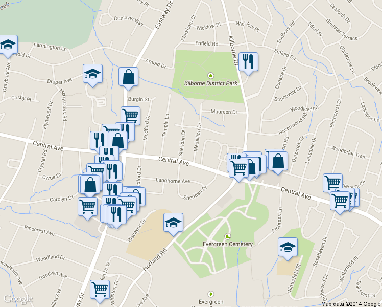 map of restaurants, bars, coffee shops, grocery stores, and more near 3932 Medallion Dr in Charlotte
