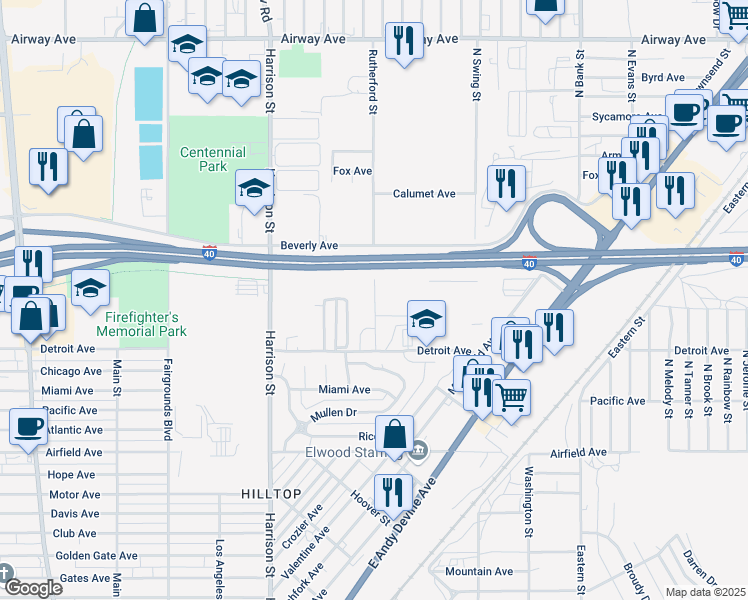 map of restaurants, bars, coffee shops, grocery stores, and more near 3180 Rutherford Street in Kingman