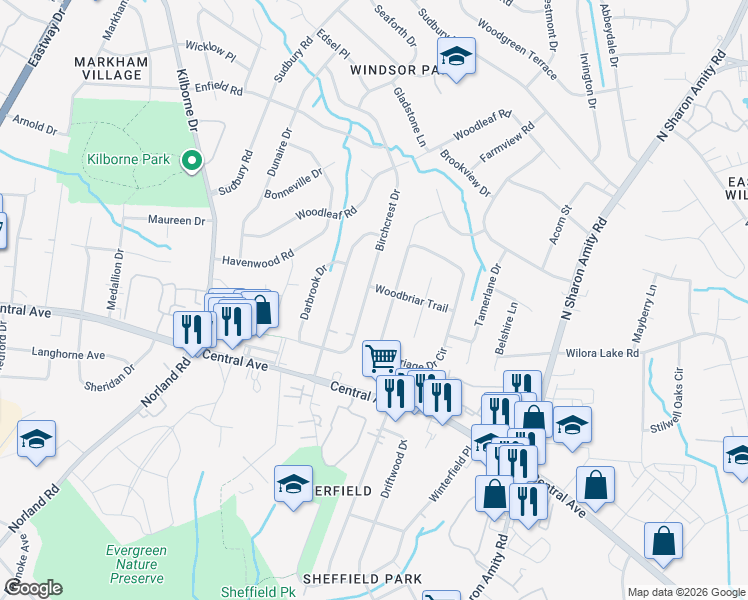 map of restaurants, bars, coffee shops, grocery stores, and more near 4608 Carriage Drive Circle in Charlotte