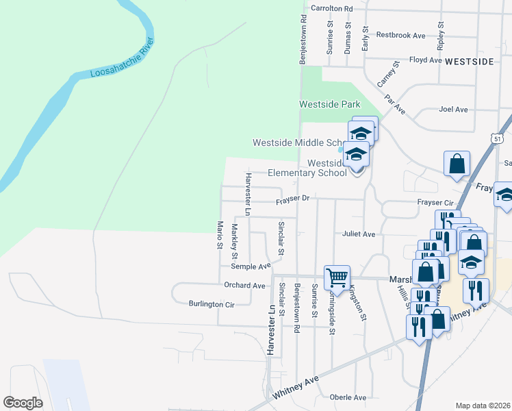 map of restaurants, bars, coffee shops, grocery stores, and more near 608 Burdette Avenue in Memphis