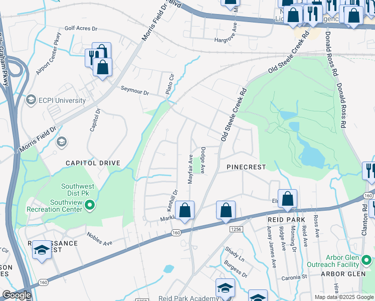map of restaurants, bars, coffee shops, grocery stores, and more near 2652 Mayfair Avenue in Charlotte
