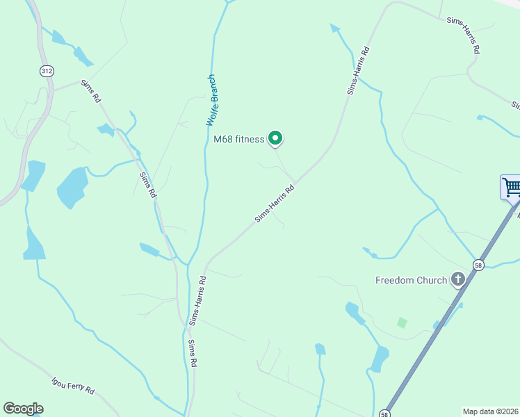 map of restaurants, bars, coffee shops, grocery stores, and more near 9909 Sims-Harris Road in Ooltewah