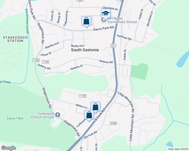 map of restaurants, bars, coffee shops, grocery stores, and more near 233 Nila Dawn Avenue in Gastonia