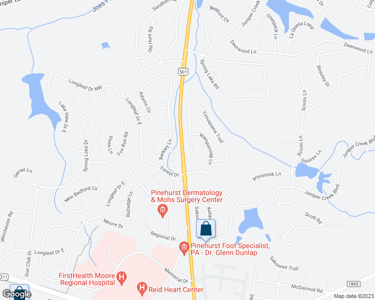 map of restaurants, bars, coffee shops, grocery stores, and more near 12 Minikahada Trail in Pinehurst