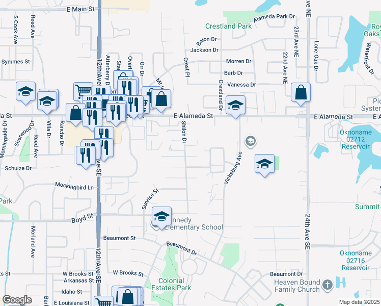 map of restaurants, bars, coffee shops, grocery stores, and more near 1706 Sheffield Circle in Norman