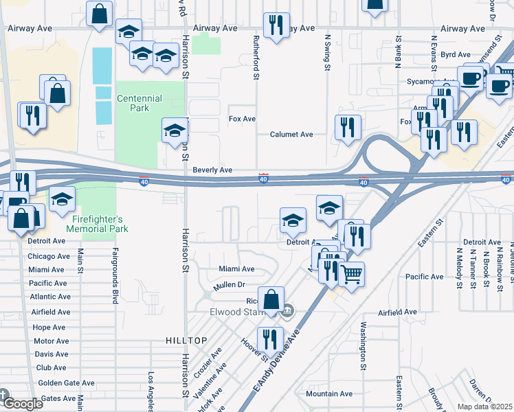map of restaurants, bars, coffee shops, grocery stores, and more near 3180 Rutherford Street in Kingman