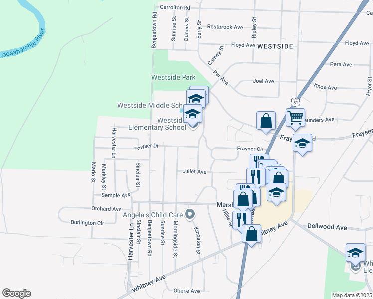 map of restaurants, bars, coffee shops, grocery stores, and more near 779 Frayser Drive in Memphis