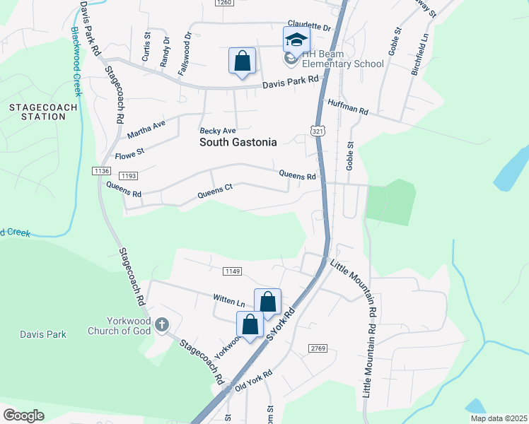 map of restaurants, bars, coffee shops, grocery stores, and more near 233 Nila Dawn Avenue in Gastonia