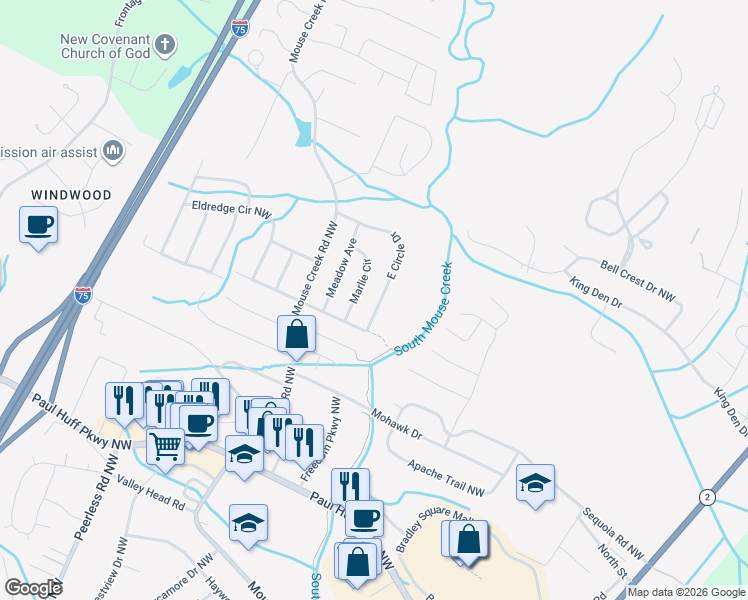 map of restaurants, bars, coffee shops, grocery stores, and more near 4637 East Circle Drive in Cleveland