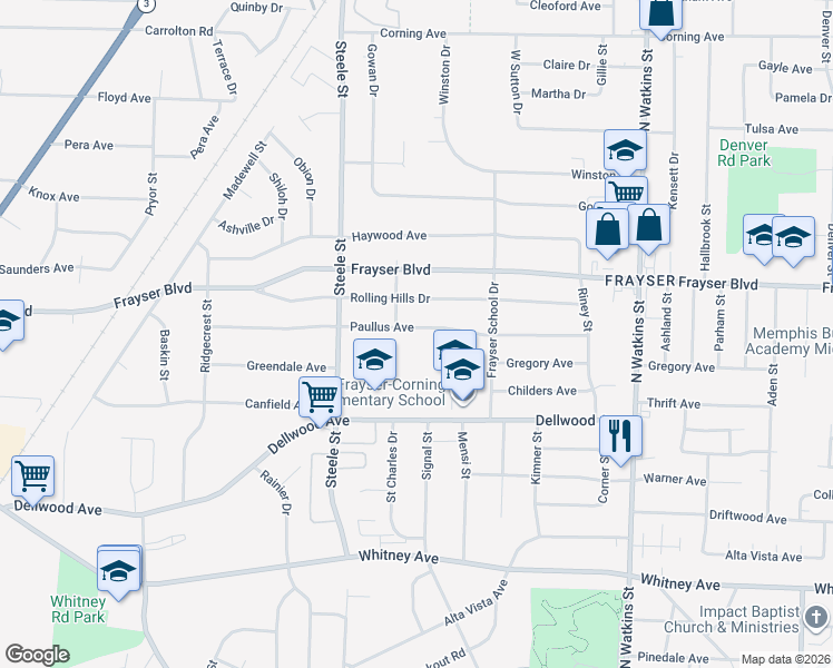 map of restaurants, bars, coffee shops, grocery stores, and more near 1553 Paullus Avenue in Memphis