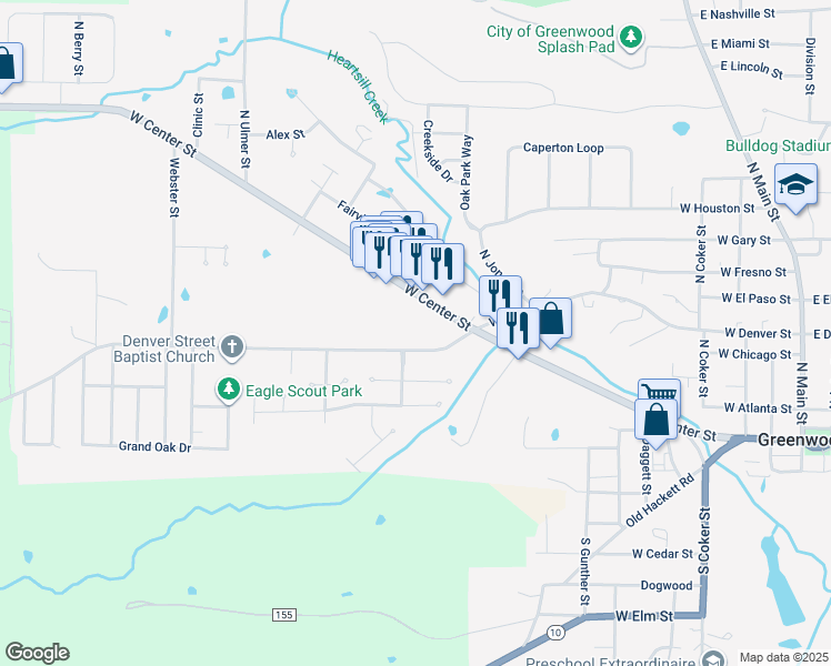 map of restaurants, bars, coffee shops, grocery stores, and more near 830 West Denver Street in Greenwood