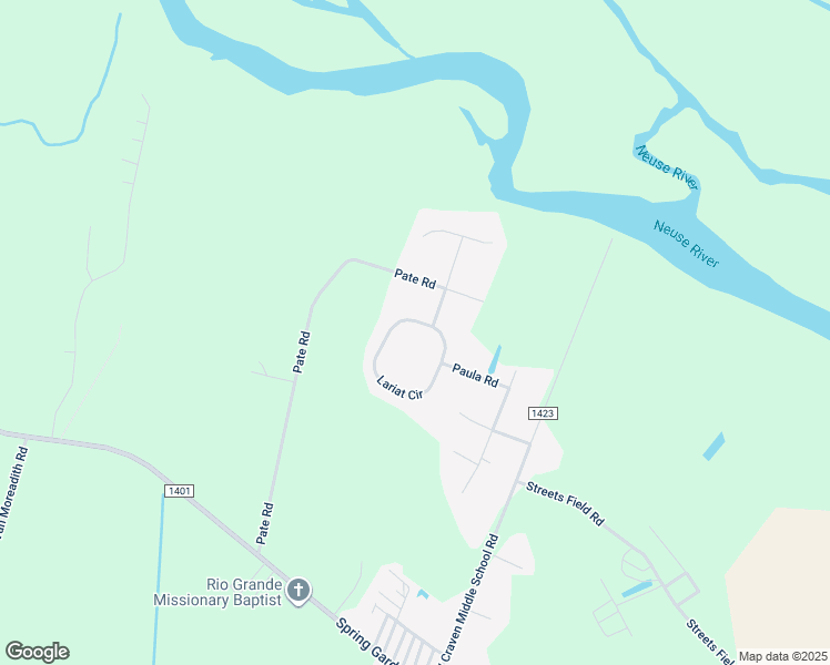 map of restaurants, bars, coffee shops, grocery stores, and more near 109 Lariat Circle in New Bern