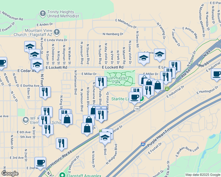 map of restaurants, bars, coffee shops, grocery stores, and more near 3029 East Mount Elden Drive in Flagstaff