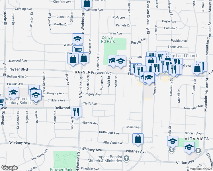 map of restaurants, bars, coffee shops, grocery stores, and more near 3290 Parham Street in Memphis