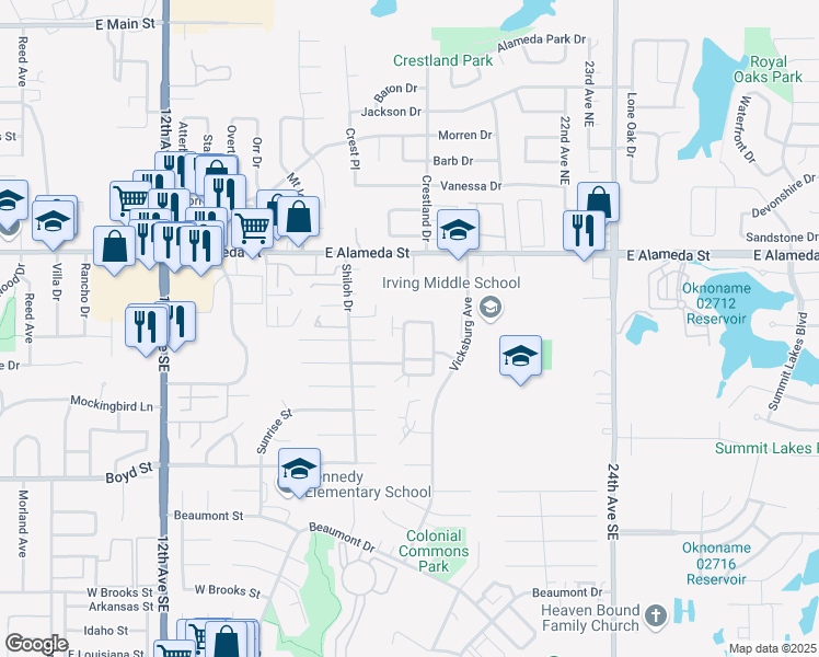 map of restaurants, bars, coffee shops, grocery stores, and more near 212 Chalmette Drive in Norman