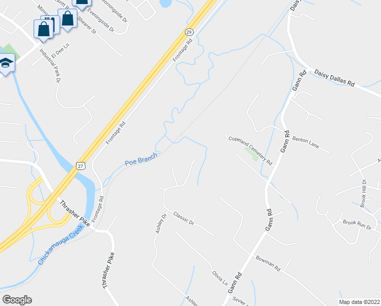 map of restaurants, bars, coffee shops, grocery stores, and more near 362 Classic Drive in Soddy-Daisy