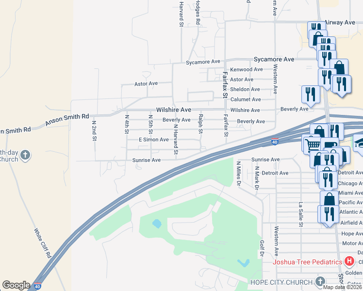 map of restaurants, bars, coffee shops, grocery stores, and more near 625 Windsor Avenue in Kingman