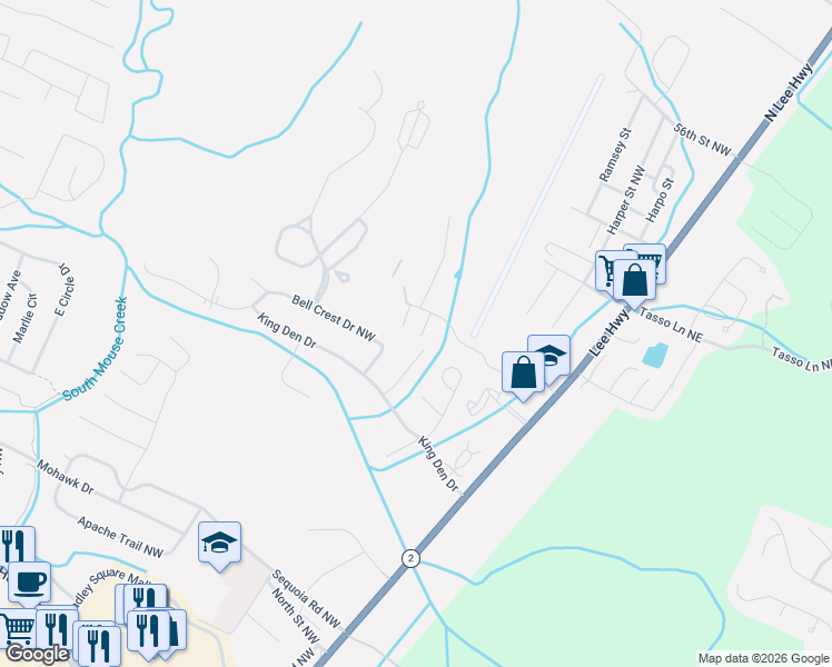 map of restaurants, bars, coffee shops, grocery stores, and more near Ella Drive in Cleveland