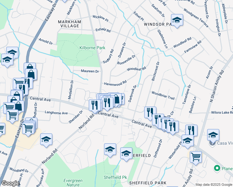 map of restaurants, bars, coffee shops, grocery stores, and more near 1419 Elkin Lane in Charlotte