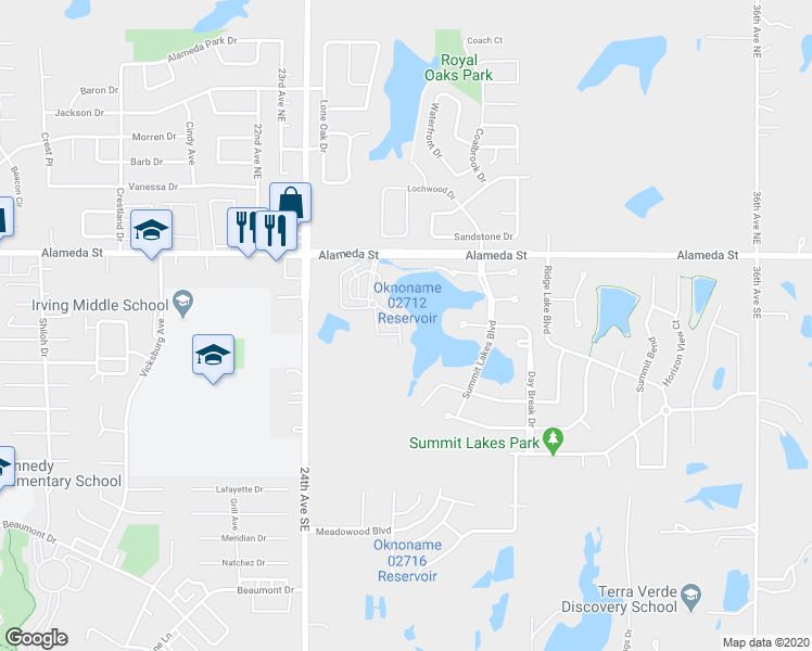map of restaurants, bars, coffee shops, grocery stores, and more near 219 Boulevard Du Lac in Norman