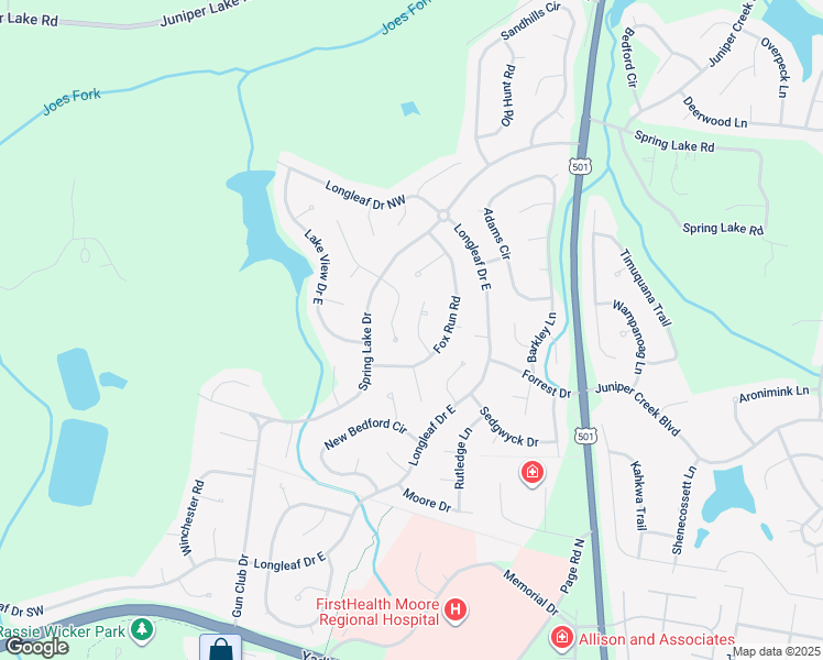 map of restaurants, bars, coffee shops, grocery stores, and more near 45 Vixen Lane in Pinehurst