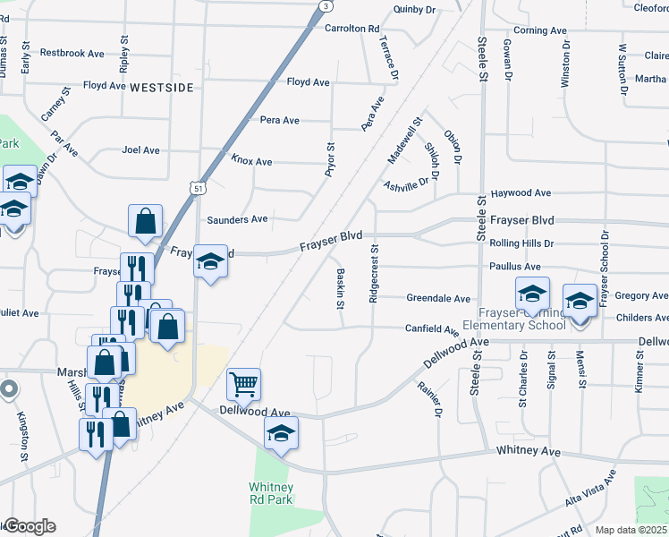 map of restaurants, bars, coffee shops, grocery stores, and more near 3302 Madewell Street in Memphis