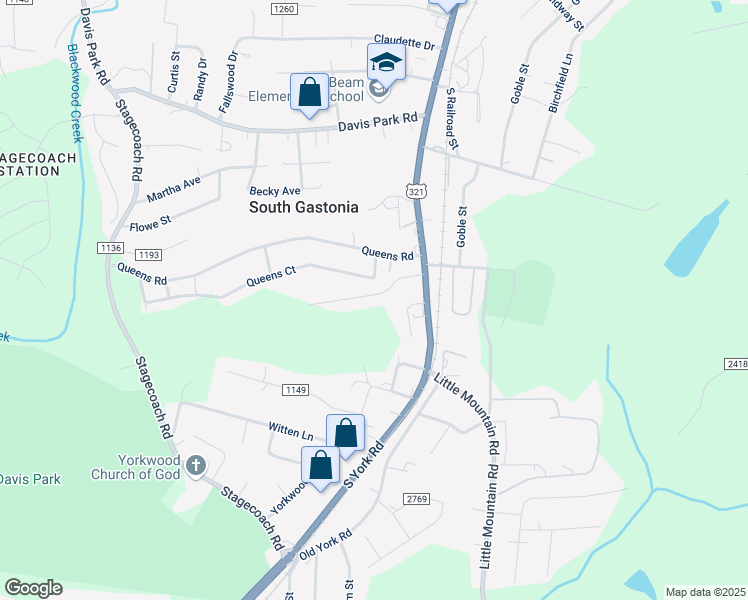 map of restaurants, bars, coffee shops, grocery stores, and more near 205 Nila Dawn Avenue in Gastonia