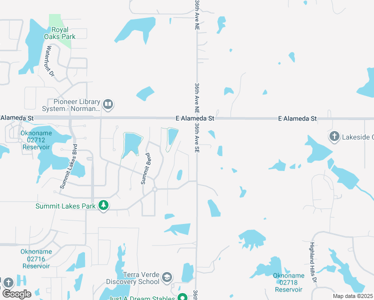 map of restaurants, bars, coffee shops, grocery stores, and more near 312 Starshine Drive in Norman