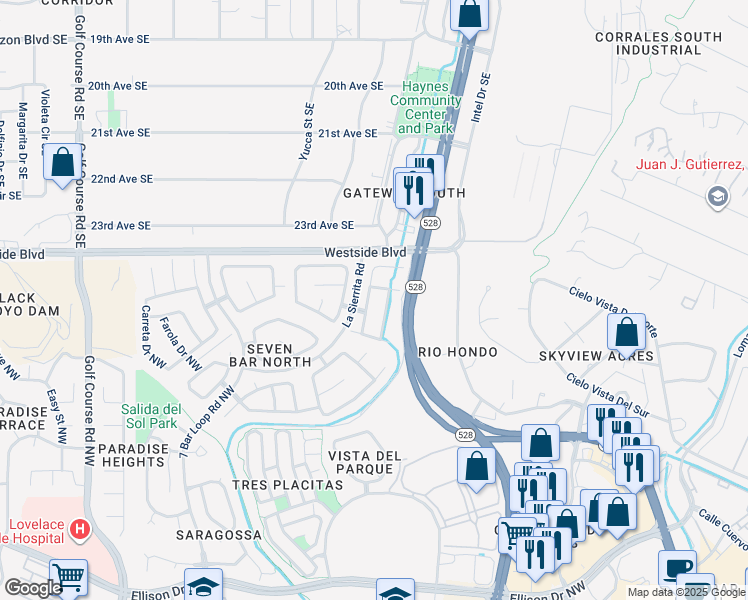 map of restaurants, bars, coffee shops, grocery stores, and more near 11008 Montecillo Drive Northwest in Albuquerque