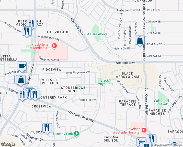 map of restaurants, bars, coffee shops, grocery stores, and more near 10940 Argonite Drive Northwest in Albuquerque
