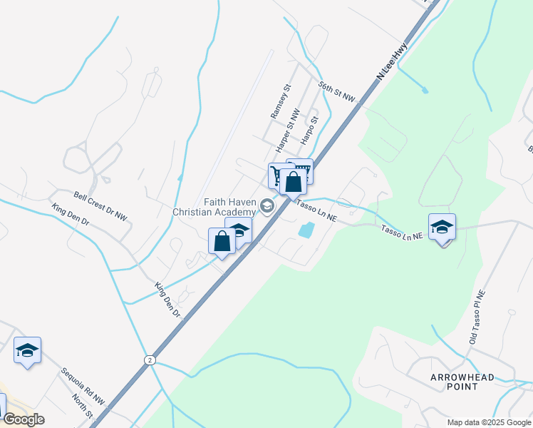 map of restaurants, bars, coffee shops, grocery stores, and more near 5053 North Lee Highway in Cleveland