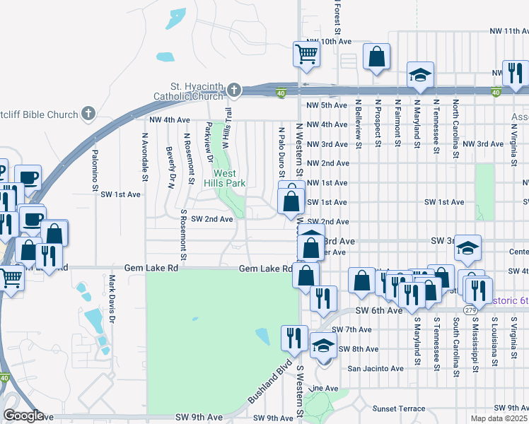 map of restaurants, bars, coffee shops, grocery stores, and more near 4221 Southwest 2nd Avenue in Amarillo