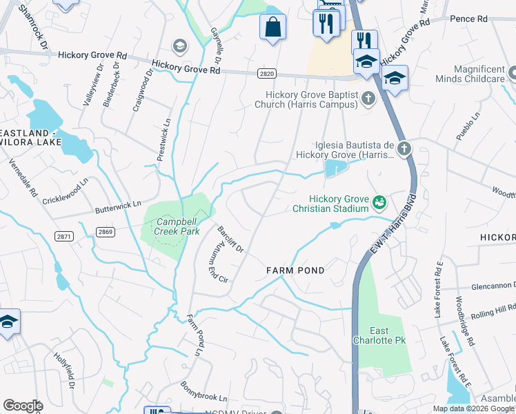map of restaurants, bars, coffee shops, grocery stores, and more near in Charlotte