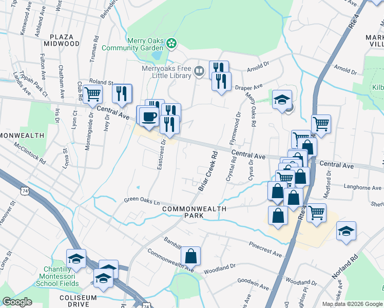 map of restaurants, bars, coffee shops, grocery stores, and more near in Charlotte