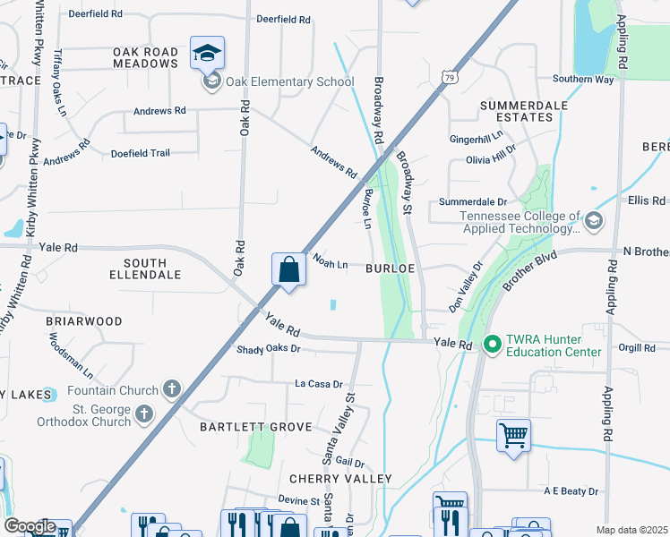 map of restaurants, bars, coffee shops, grocery stores, and more near 7195 U.S. 70 in Memphis