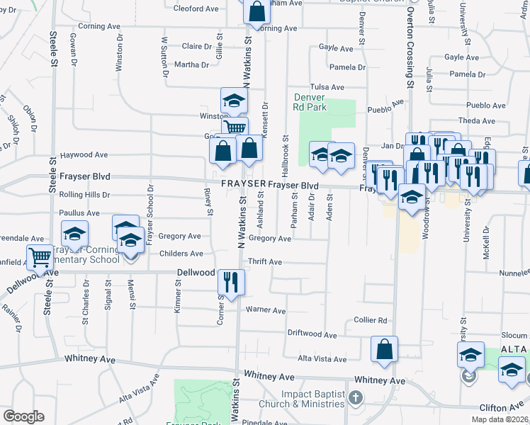 map of restaurants, bars, coffee shops, grocery stores, and more near 3293 Beechmont Street in Memphis