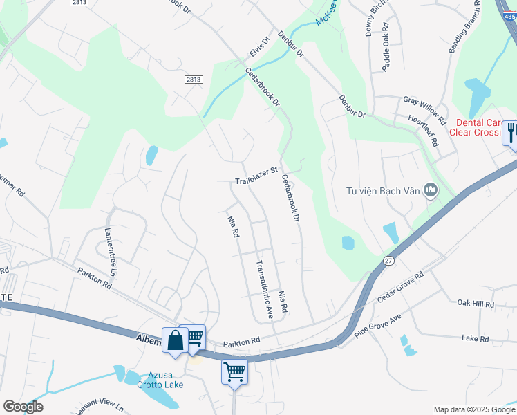 map of restaurants, bars, coffee shops, grocery stores, and more near 7313 Cedarbrook Drive in Charlotte