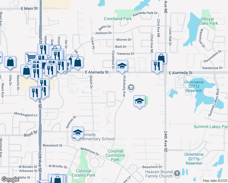 map of restaurants, bars, coffee shops, grocery stores, and more near 217 Bull Run Street in Norman